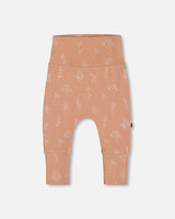 Printed Organic Cotton Evolutive Pant Cinnamon With Flowers | Deux par Deux | Jenni Kidz