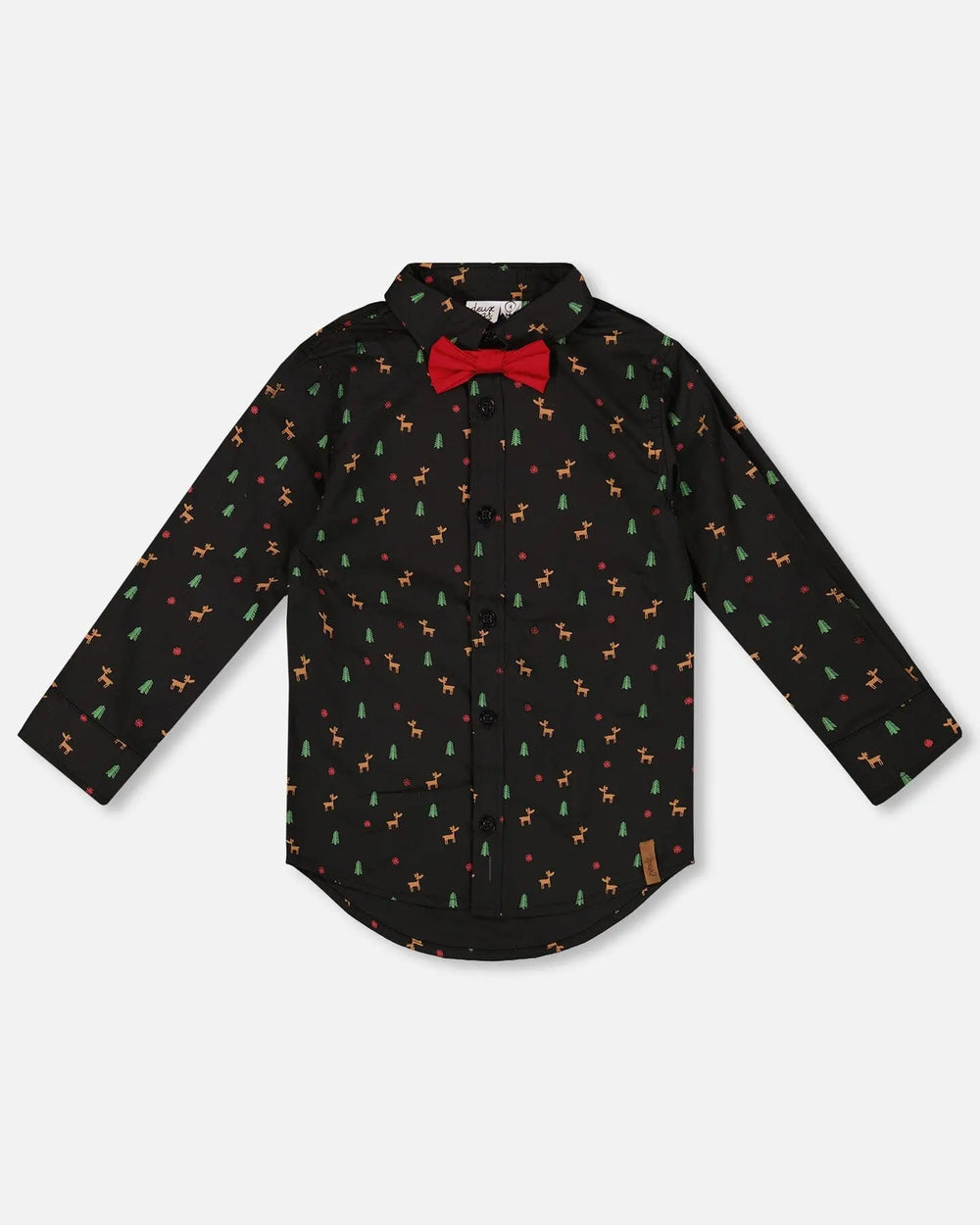 Printed Poplin Shirt Black And Multicolor With Bow Tie | Deux par Deux | Jenni Kidz