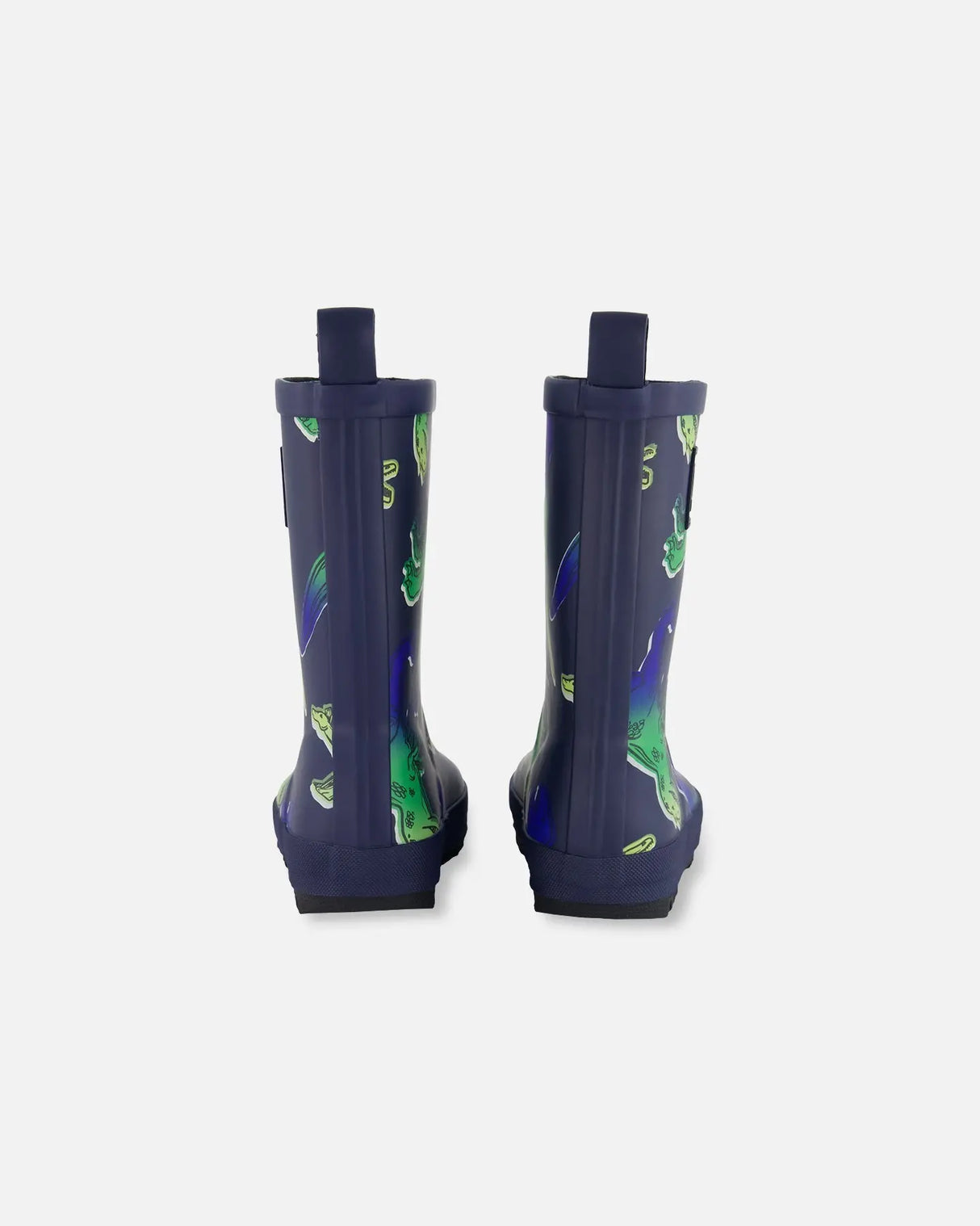 Printed Rain Boots Blue And Green Dino On Navy | Deux par Deux | Jenni Kidz