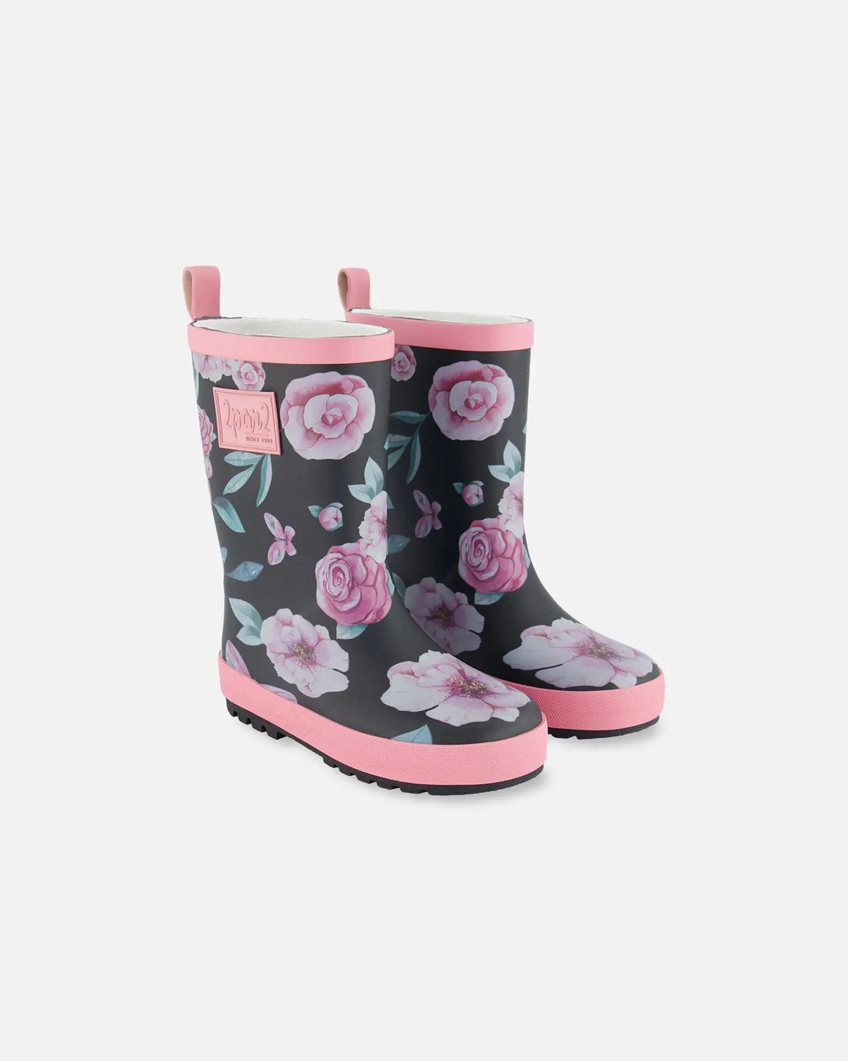 Printed Rain Boots Pink, Black, And Flowers | Deux par Deux | Jenni Kidz