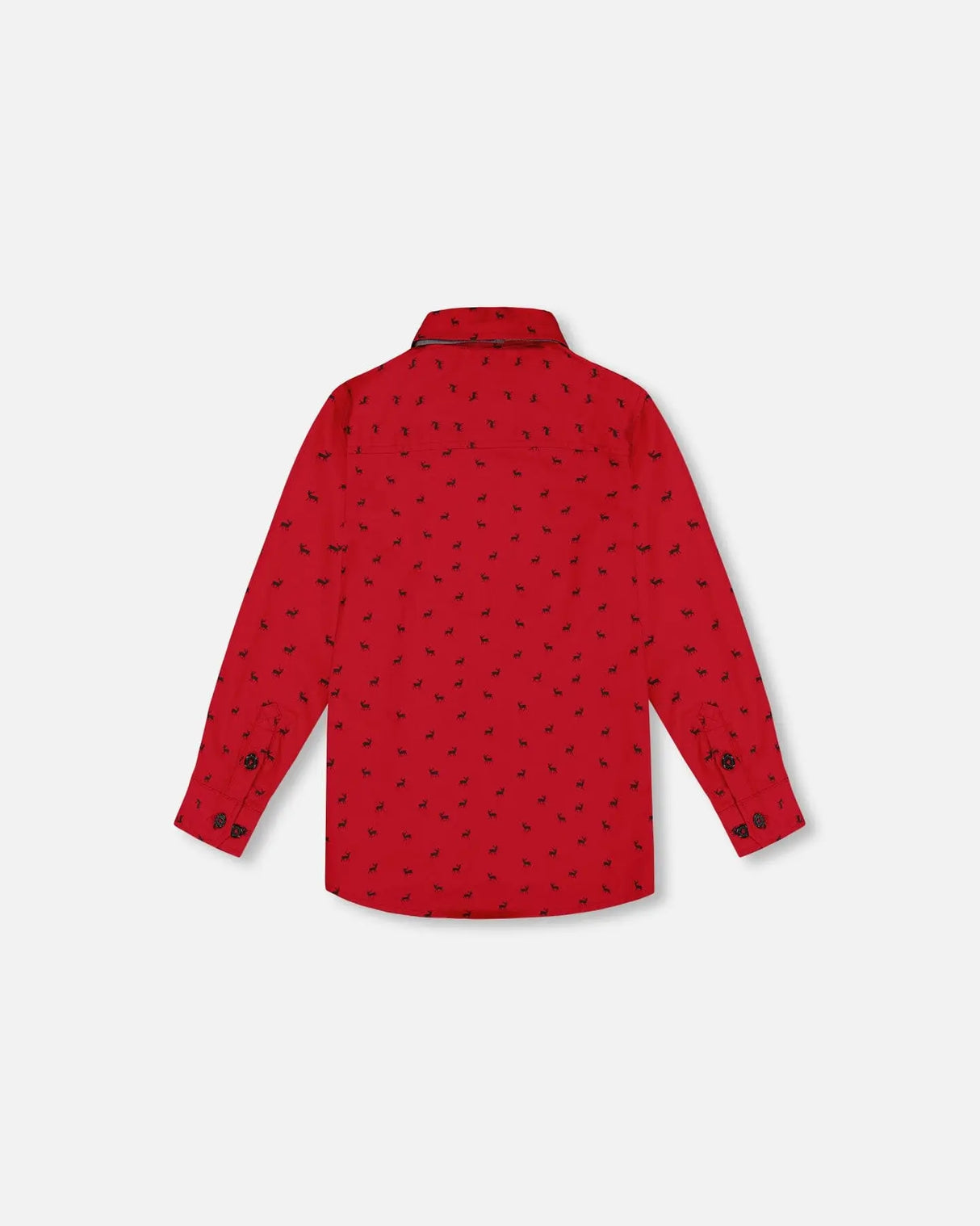 Printed Reindeer Poplin Shirt With Bow Tie Red | Deux par Deux | Jenni Kidz