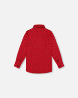 Printed Reindeer Poplin Shirt With Bow Tie Red | Deux par Deux | Jenni Kidz