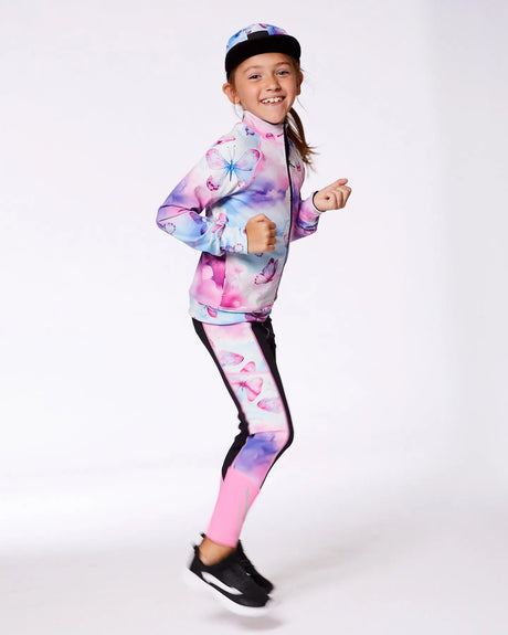 Printed Reversible Full Zip Athletic Cardigan Pink, Blue And Butterflies | Deux par Deux | Jenni Kidz