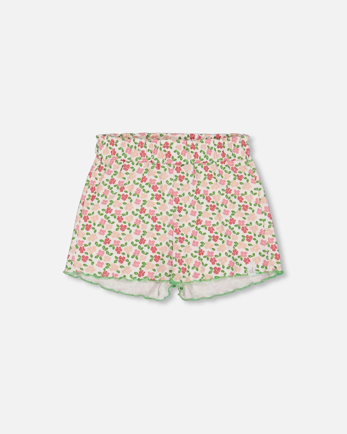 Printed Ribbed Short Small Flowers On White Background | Deux par Deux | Jenni Kidz