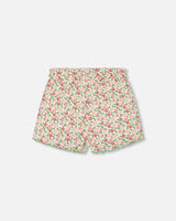 Printed Ribbed Short Small Flowers On White Background | Deux par Deux | Jenni Kidz