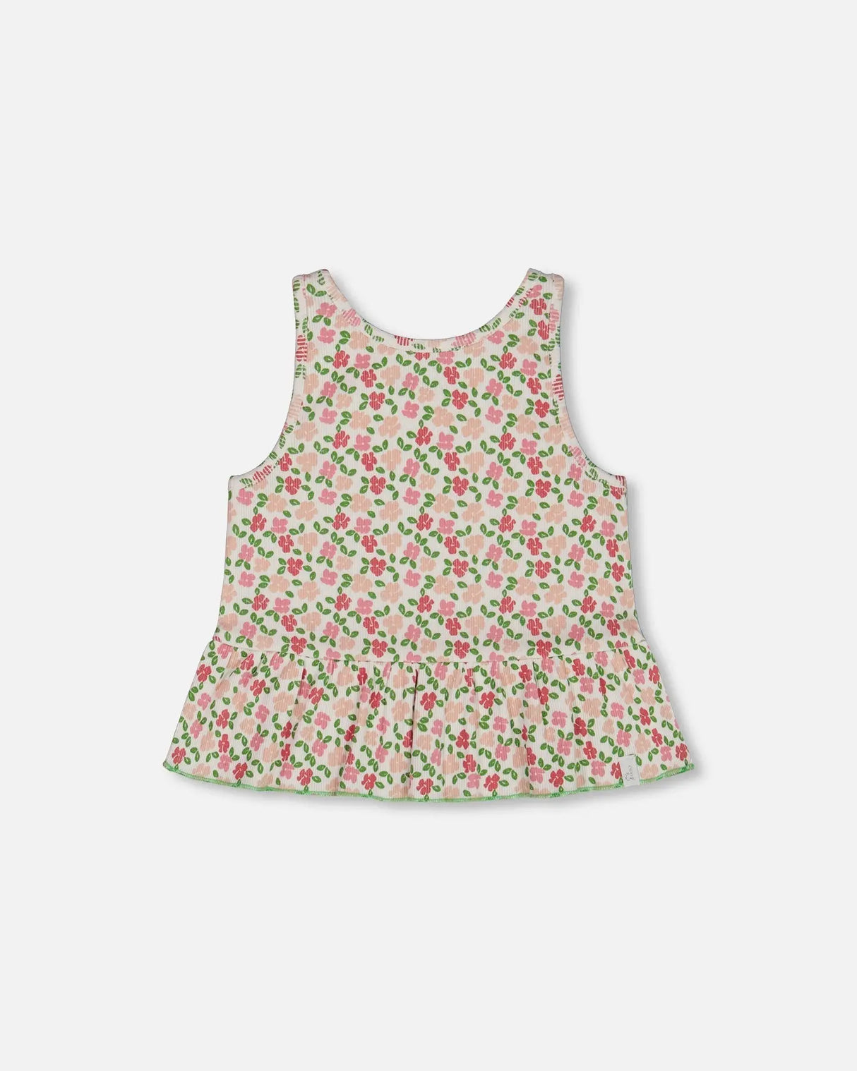 Printed Tank Top With Flounce Small Flowers On White Background | Deux par Deux | Jenni Kidz