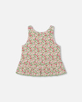 Printed Tank Top With Flounce Small Flowers On White Background | Deux par Deux | Jenni Kidz