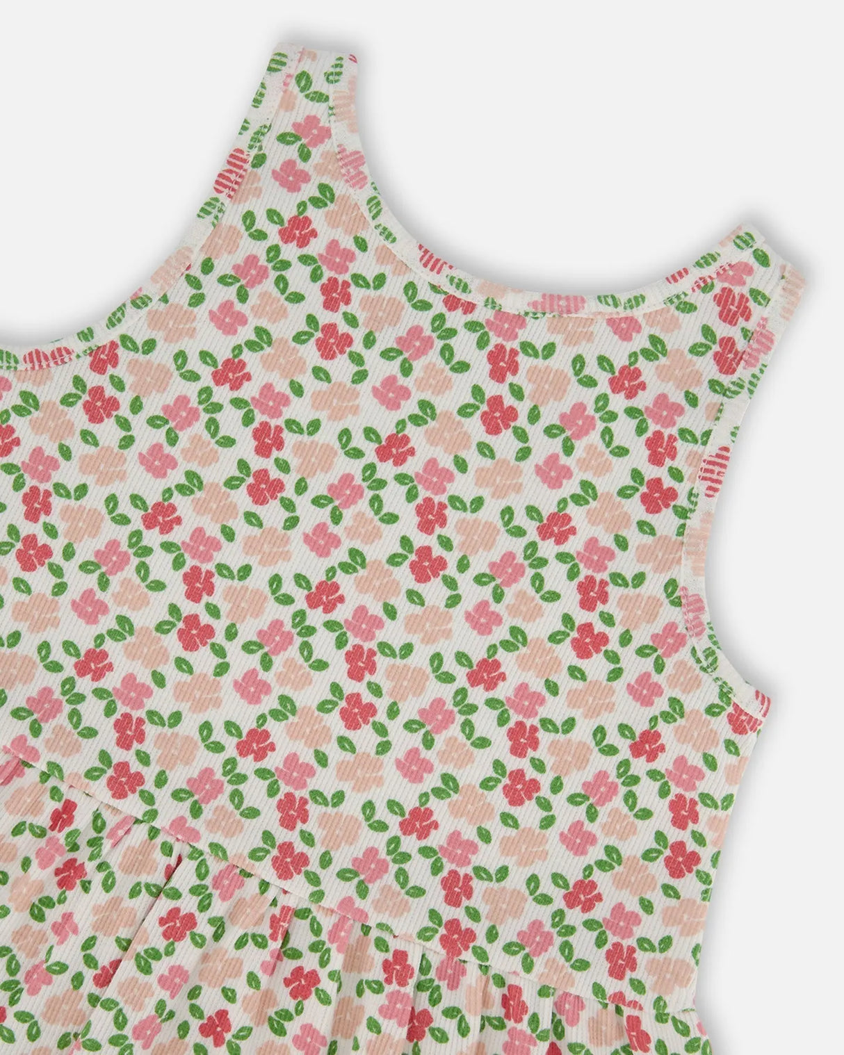 Printed Tank Top With Flounce Small Flowers On White Background | Deux par Deux | Jenni Kidz