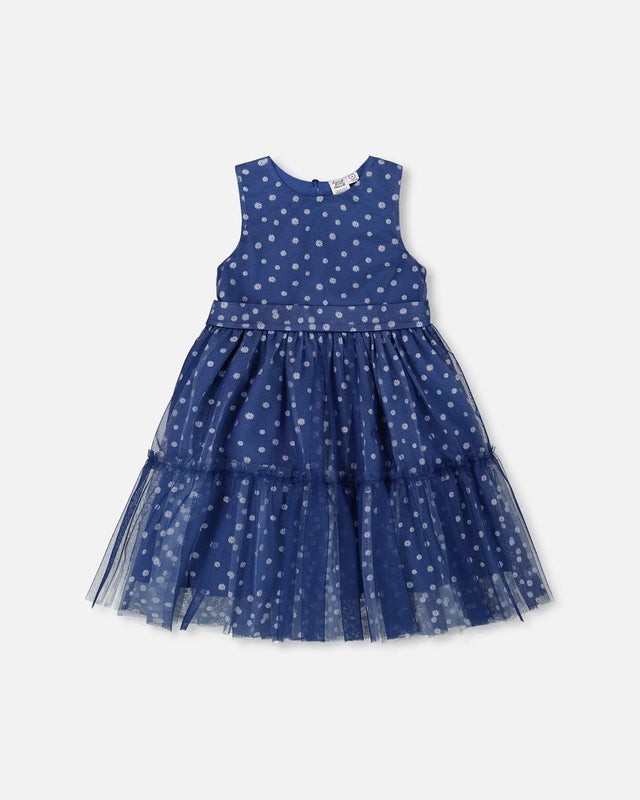 Printed Tiered Dress Blue With Daisy Print | Deux par Deux | Jenni Kidz