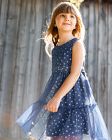 Printed Tiered Dress Blue With Daisy Print | Deux par Deux | Jenni Kidz