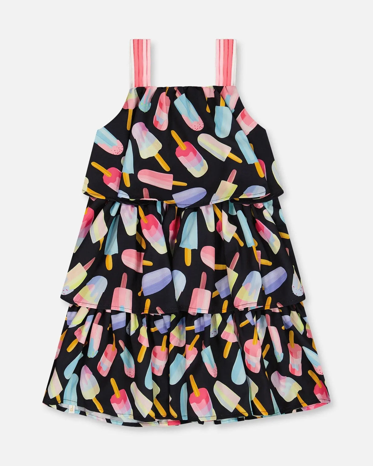 Printed Tiered Dress Ice Lollipops And Black | Deux par Deux | Jenni Kidz