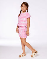 Puff Sleeve Top Pink And White Checks | Deux par Deux | Jenni Kidz