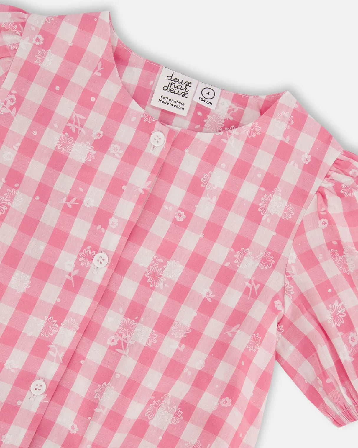 Puff Sleeve Top Pink And White Checks | Deux par Deux | Jenni Kidz