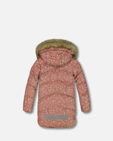 Puffy Long Coat Dusty Pink With Small Flowers | Deux par Deux | Jenni Kidz