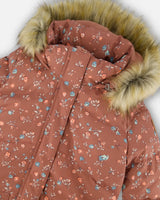 Puffy Long Coat Dusty Pink With Small Flowers | Deux par Deux | Jenni Kidz