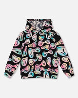 Pullover Fleece Hoodie Smiley Face Girl | Deux par Deux | Jenni Kidz