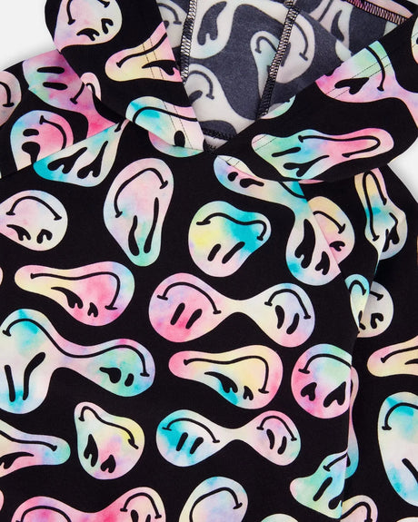 Pullover Fleece Hoodie Smiley Face Girl | Deux par Deux | Jenni Kidz