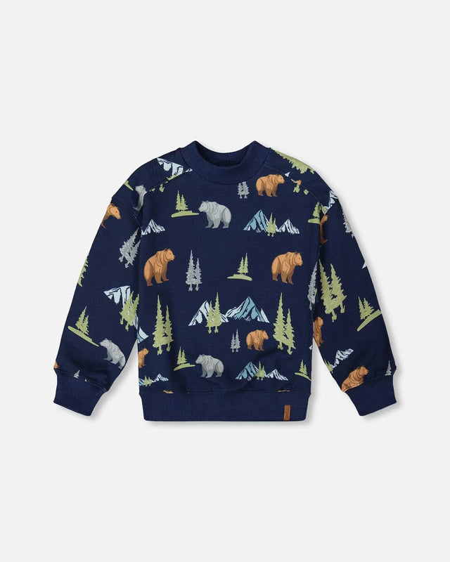 Pullover Fleece Sweatshirt Navy Animal Print | Deux par Deux | Jenni Kidz