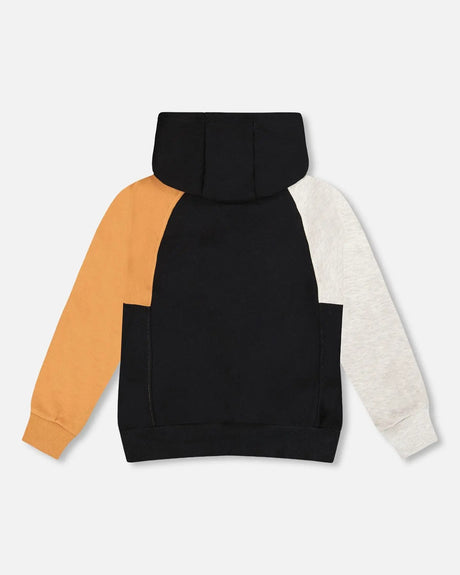 Pullover Hooded Fleece Sweatshirt With Zip Pocket Black | Deux par Deux | Jenni Kidz