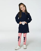 Quilted Heart Fleece Dress With Belt Navy | Deux par Deux | Jenni Kidz