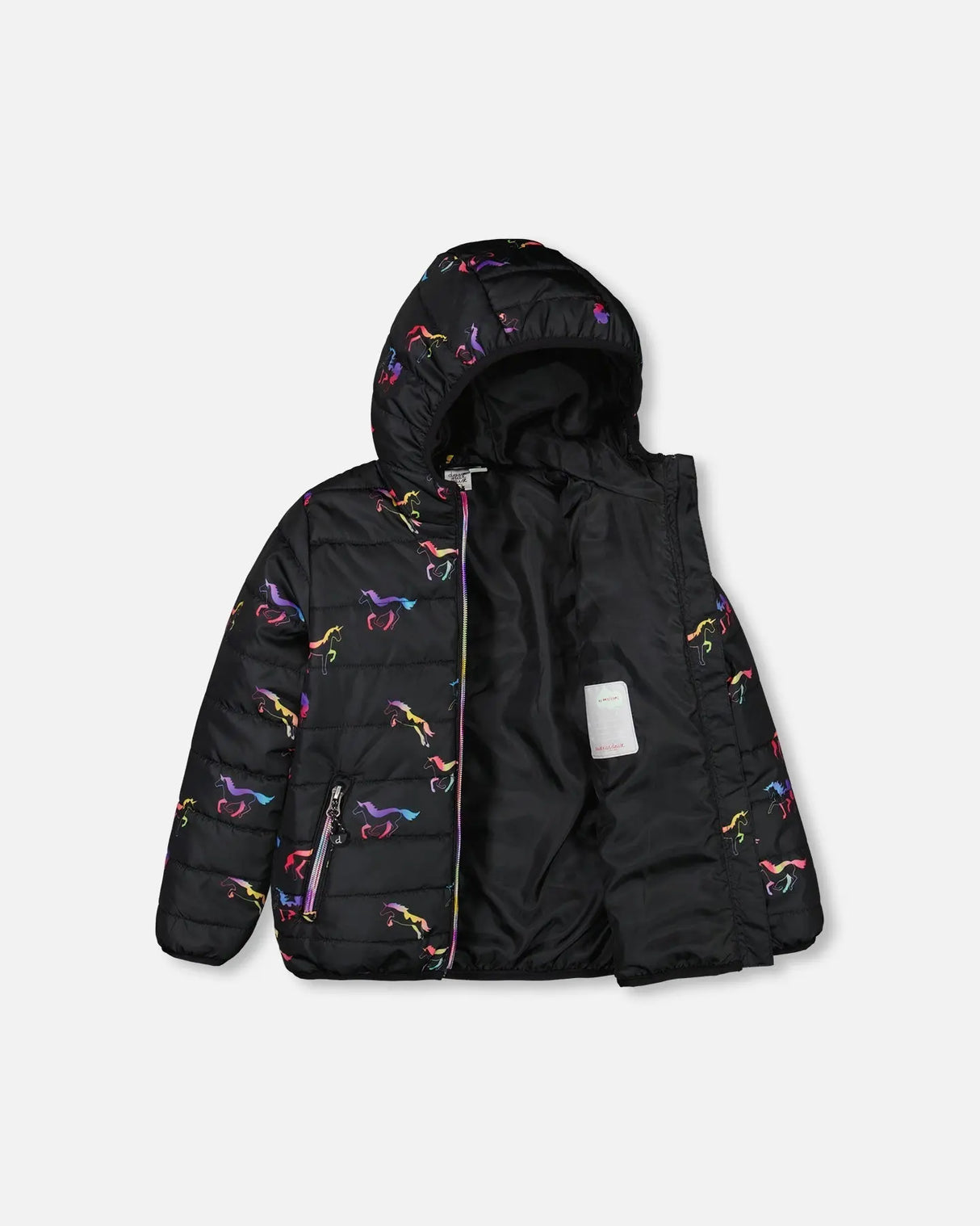 Quilted Mid-Season Jacket Black Printed Multicolor Unicorns | Deux par Deux | Jenni Kidz