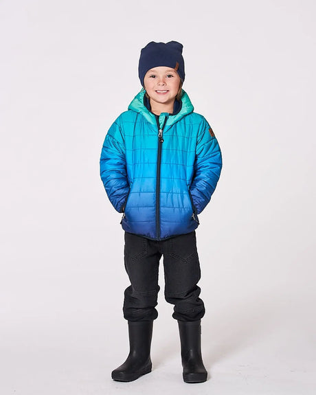 Quilted Mid-Season Jacket Green And Blue Gradient | Deux par Deux | Jenni Kidz