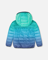 Quilted Mid-Season Jacket Green And Blue Gradient | Deux par Deux | Jenni Kidz