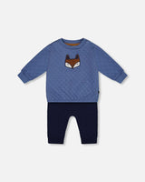 Quilted Sweatshirt And Fleece Pant Set Blue | Deux par Deux | Jenni Kidz