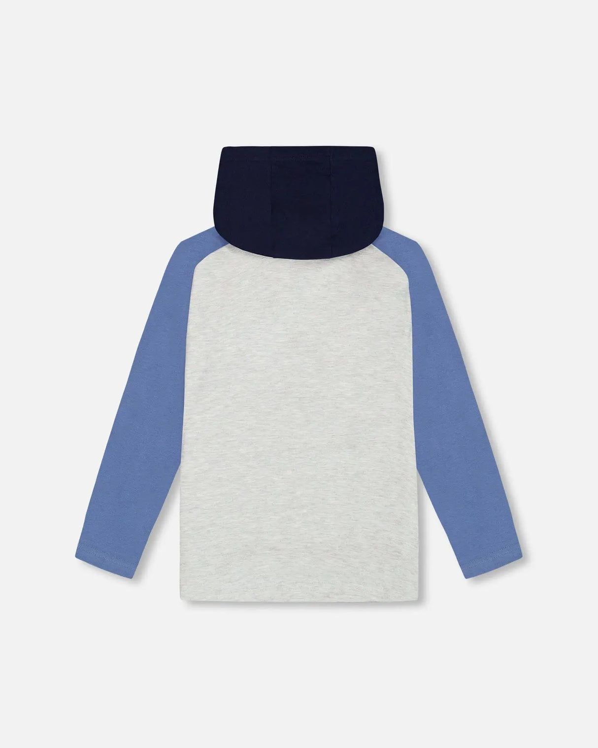 Raglan Hooded T-Shirt Gray Mix And Blue | Deux par Deux | Jenni Kidz