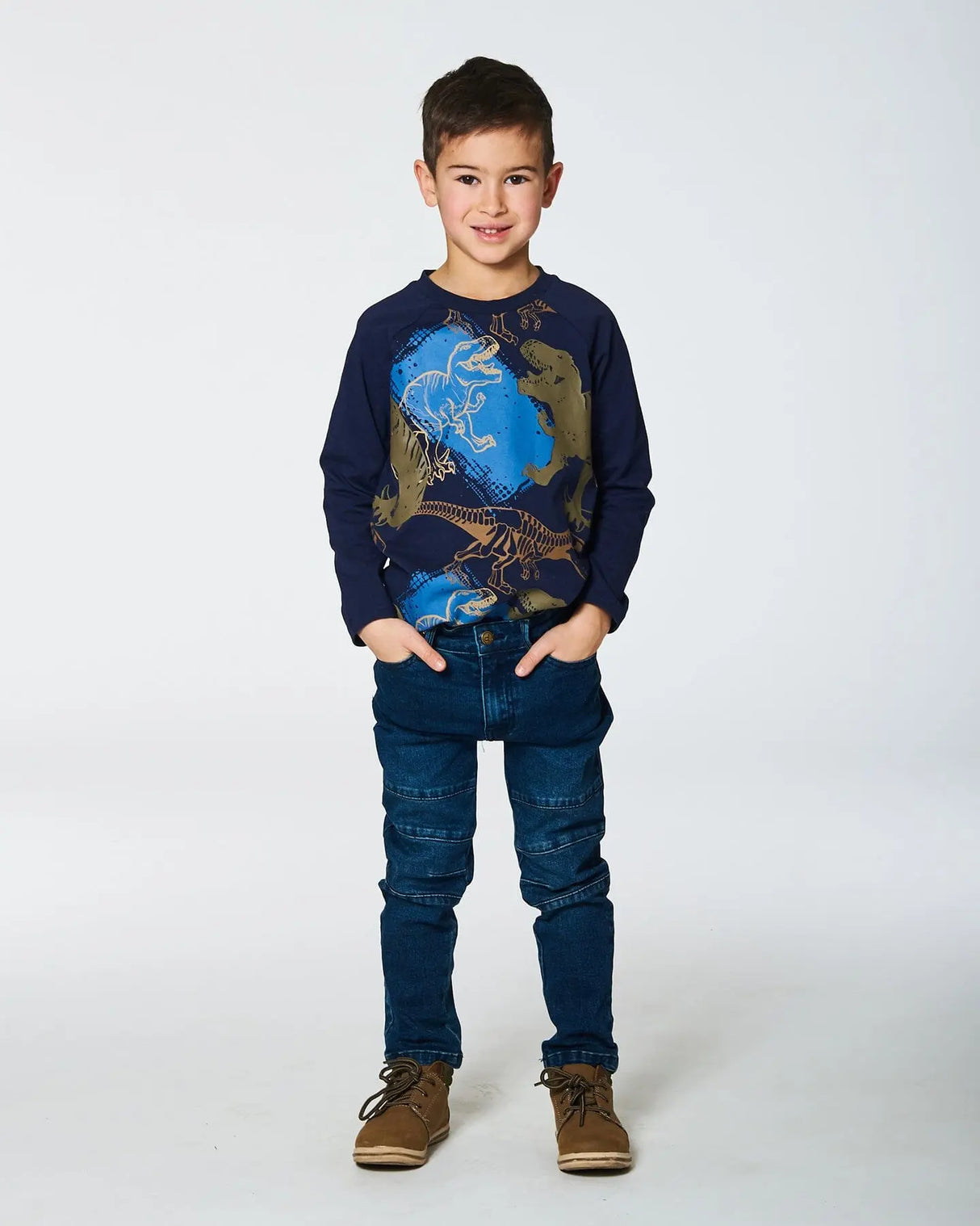 Raglan T-Shirt With Dinosaure Print Navy | Deux par Deux | Jenni Kidz