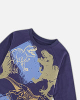 Raglan T-Shirt With Dinosaure Print Navy | Deux par Deux | Jenni Kidz