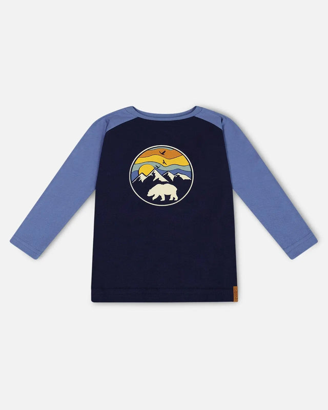 Raglan T-Shirt With Print Navy | Deux par Deux | Jenni Kidz