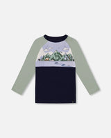 Raglan T-Shirt With Print Sage And Navy | Deux par Deux | Jenni Kidz