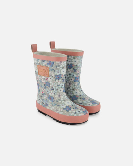 Rain Boots Baby Blue Printed Watercolor Flowers | Deux par Deux | Jenni Kidz