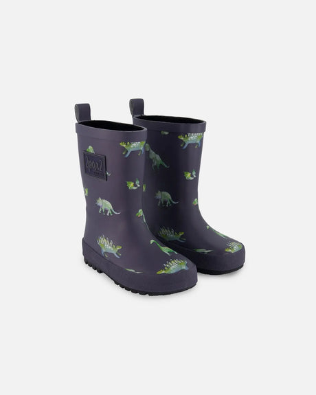 Rain Boots Grey Printed Dinosaurs | Deux par Deux | Jenni Kidz