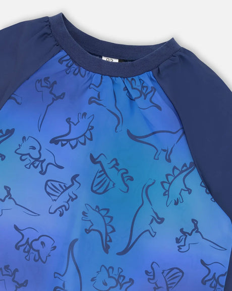School Apron Blue Gradient Dinosaur Print | Deux par Deux | Jenni Kidz