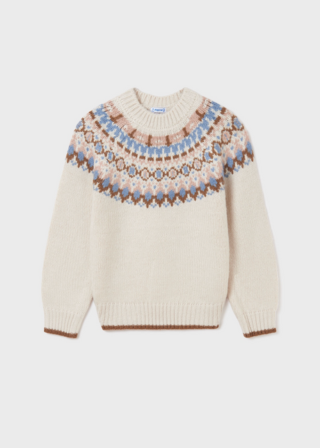 Girls Knitted Jacquard Sweater - BEIGE | Mayoral - Jenni Kidz