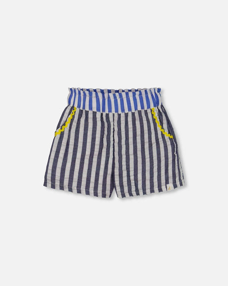 Seersucker Short Navy Blue And White | Deux par Deux | Jenni Kidz