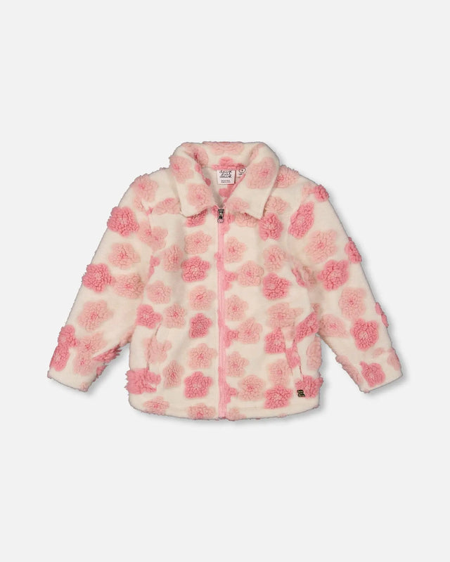 Sherpa Overshirt Off-White And Pink | Deux par Deux | Jenni Kidz