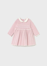 Shop Mayoral baby knit dress in pink with jacquard stitching – front view
