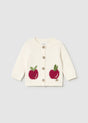 Shop Mayoral newborn girl knit cardigan with fruit embroidery in cream color – front view