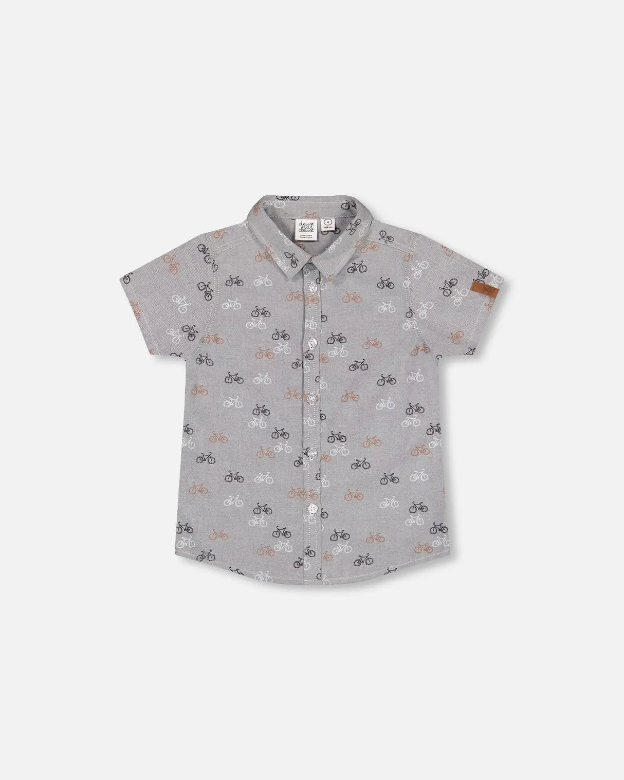 Short Sleeve Chambray Shirt Dark Grey Printed Bicycle | Deux par Deux | Jenni Kidz