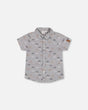 Short Sleeve Chambray Shirt Dark Grey Printed Bicycle | Deux par Deux | Jenni Kidz