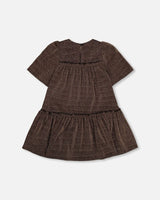 Short Sleeve Metallic Dress With Frills Golden Brown | Deux par Deux | Jenni Kidz