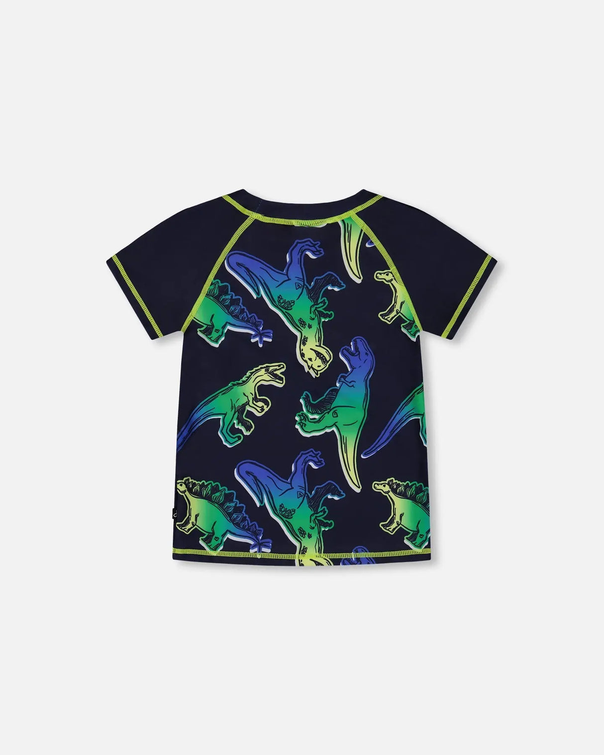 Short Sleeve Rashguard Blue And Green Dino On Navy | Deux par Deux | Jenni Kidz