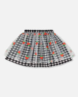 Skirt With Embroidered Mesh Little Vichy Black And White | Deux par Deux | Jenni Kidz