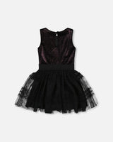 Sleeveless Bi-Material Velour And Mesh Dress Black | Deux par Deux | Jenni Kidz