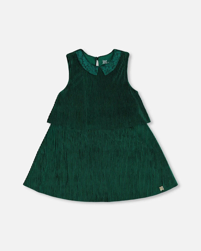 Sleeveless Dress With Eyelet Collar Forest Green | Deux par Deux | Jenni Kidz