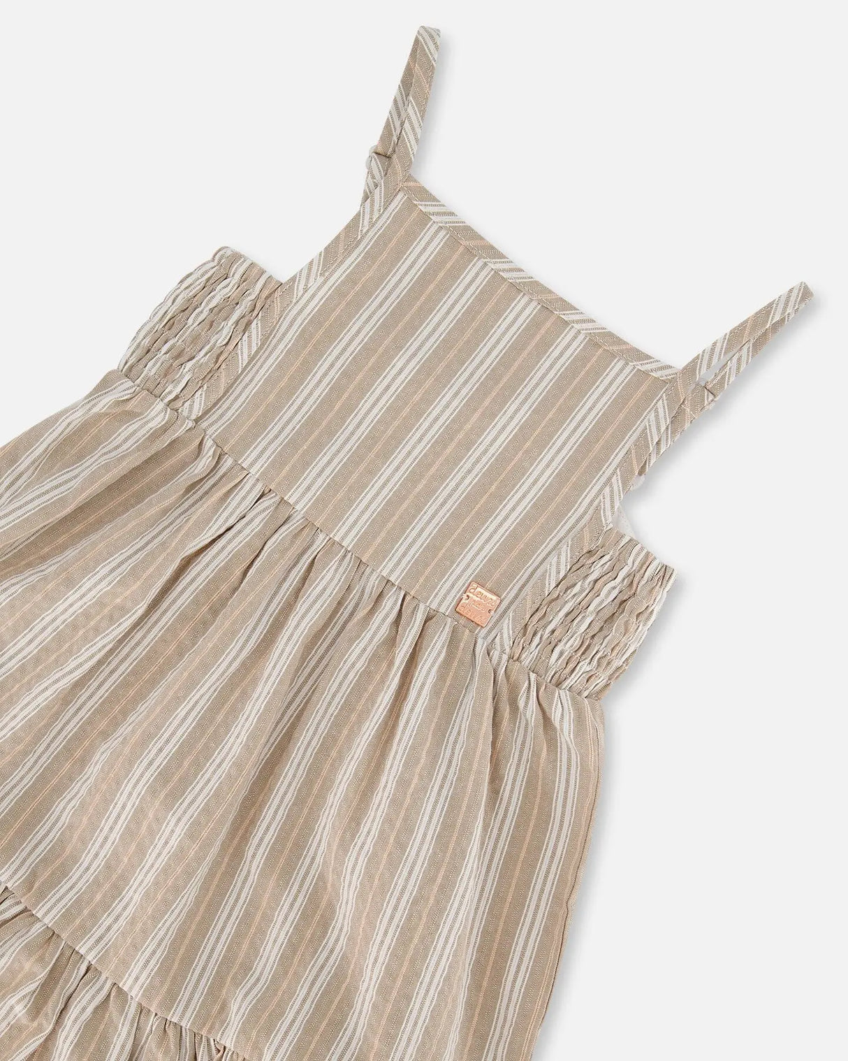 Sleeveless Linen Dress White And Sage Striped | Deux par Deux | Jenni Kidz