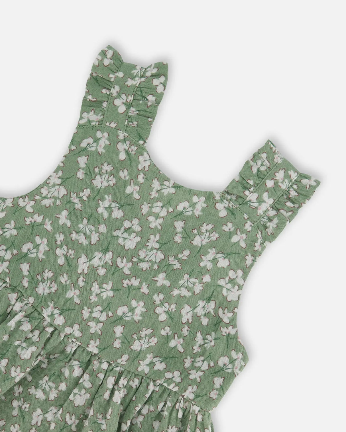 Sleeveless Muslin Dress Green Jasmine Flower Print | Deux par Deux | Jenni Kidz